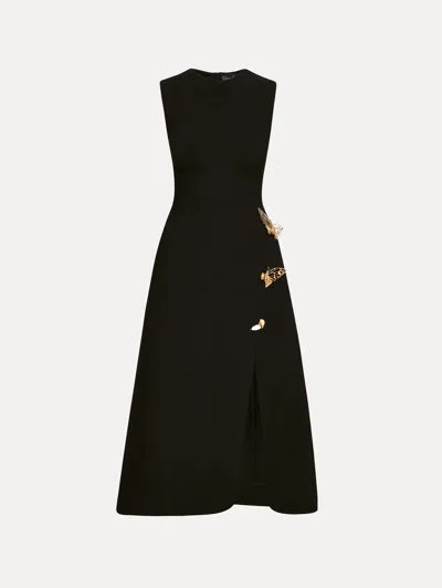 Oscar De La Renta Embellished Wool-blend Cocktail Dress In Black