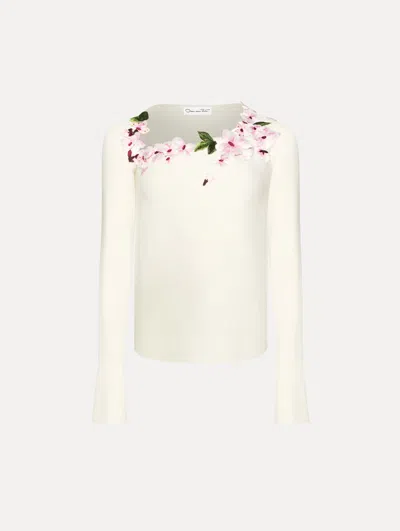 Oscar De La Renta Cherry Blossom Embroidered Blouse In White