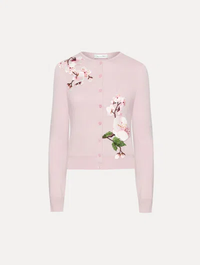 Oscar De La Renta Cherry Blossom Threadwork Cardigan