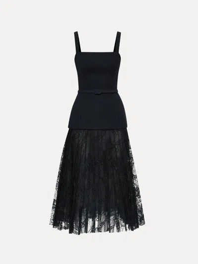 Oscar De La Renta Orchid Guipure & Tweed Dress