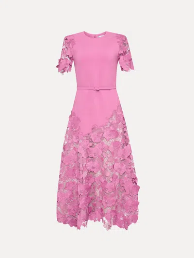 Oscar De La Renta Orchid Guipure Lace Inset Dress