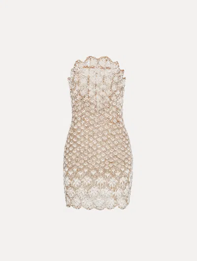 Oscar De La Renta Pearly Scallop Strapless Mini Cocktail Dress