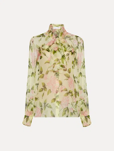 Oscar De La Renta English Rose Silk Chiffon Blouse
