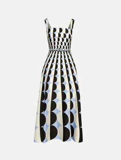 Oscar De La Renta Geo Print Silk Twill Belted Midi Dress