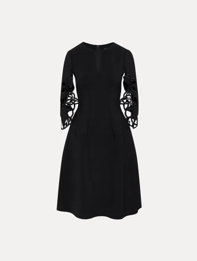Oscar De La Renta Orchid Sleeve Split-neck Dress In Black