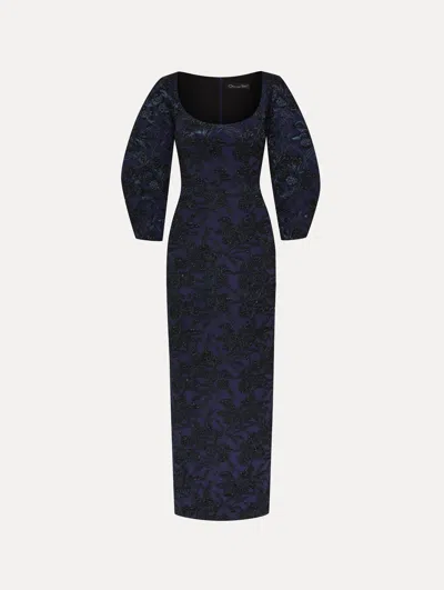 Oscar De La Renta Metallic Orchid Jacquard Colum Gown
