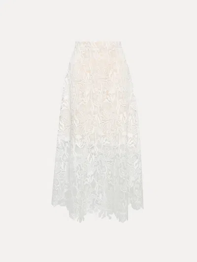 Oscar De La Renta Bellflower Guipure Skirt In White