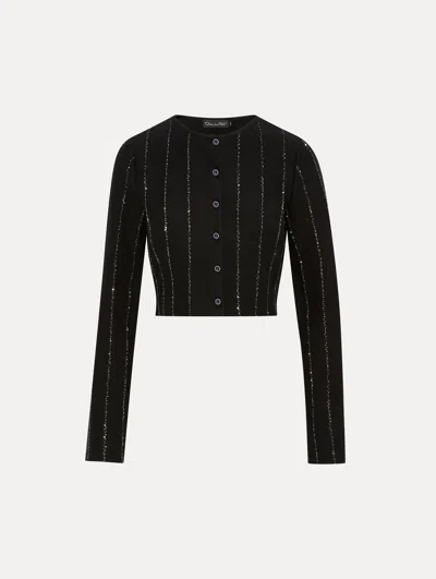 Oscar De La Renta Cropped Sequin Yarn Cardigan