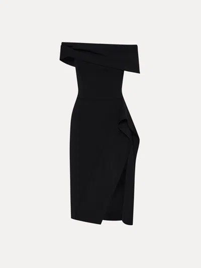 Oscar De La Renta Ribbon-detailed Off Shoulder Cocktail Dress In Black