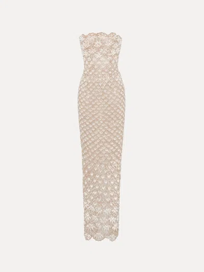 Oscar De La Renta Pearl Embroidered Scallop Gown