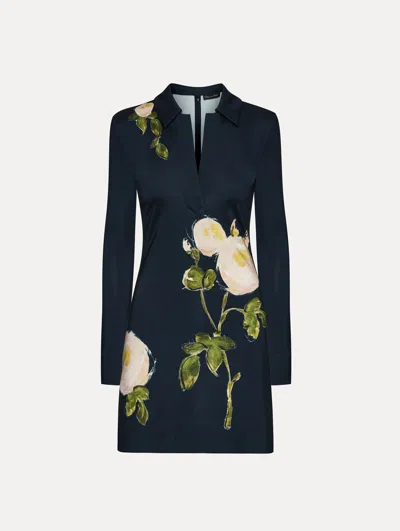 Oscar De La Renta Painted Roses Jersey Mini Dress