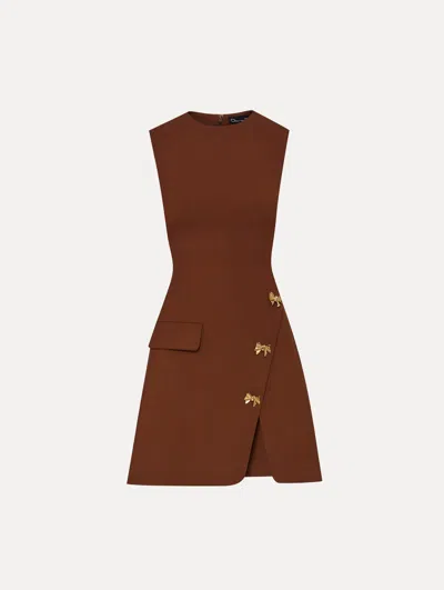 Oscar De La Renta Button-detailed Stretch-wool Mini Dress In Brown