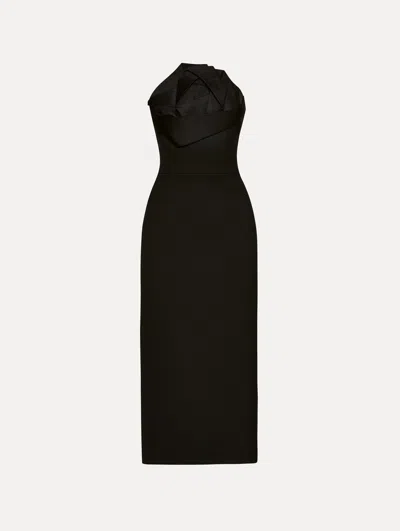 Oscar De La Renta Satin-trimmed Stretch-wool Midi Dress In Black
