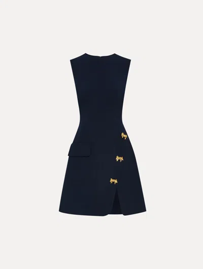 Oscar De La Renta Bow Button Split Skirt Dress In Blue