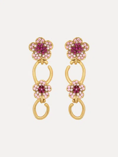 Oscar De La Renta Crystal Flower O Drop Earrings