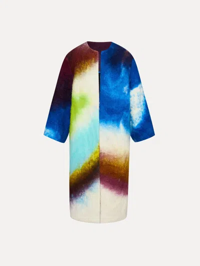 Oscar De La Renta Abstract Watercolor Coat In Multi