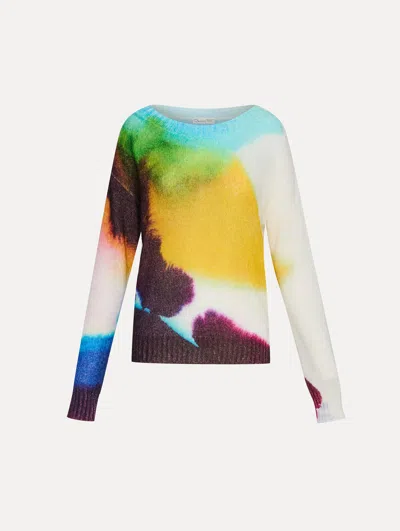 Oscar De La Renta Abstract Watercolor Mohair Wool Pullover
