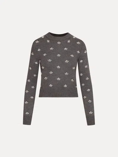 Oscar De La Renta Pearl Cabochon Pullover In Gray