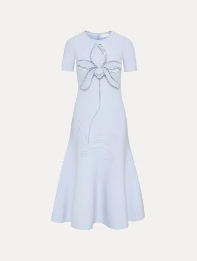 Oscar De La Renta Orchid Embroidered Jacquard Midi Dress