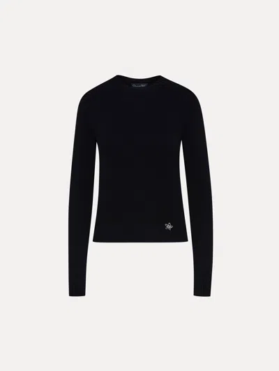 Oscar De La Renta O Flower Cashmere Pullover In Black