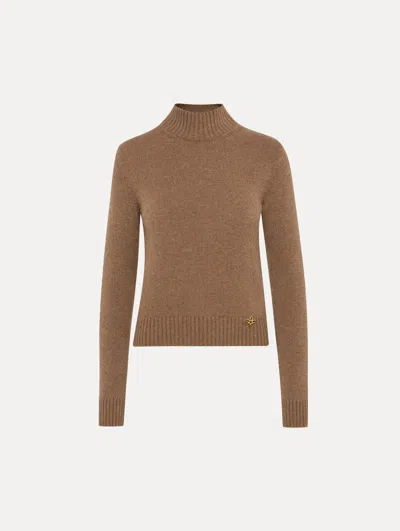Oscar De La Renta O Flower Mock Neck Cashmere Pullover