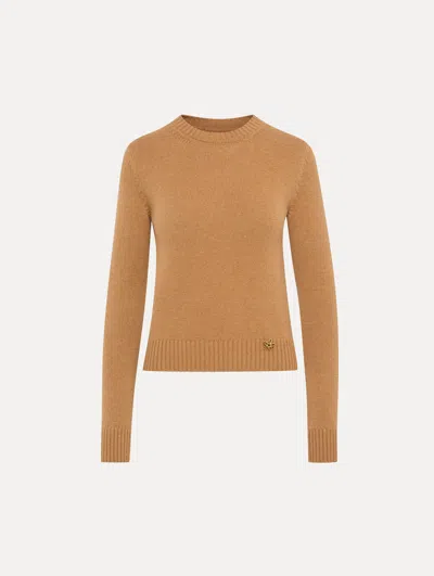 Oscar De La Renta O Flower Cashmere Pullover In Brown