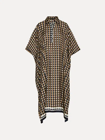 Oscar De La Renta Geometric Circle Silk Twill Caftan
