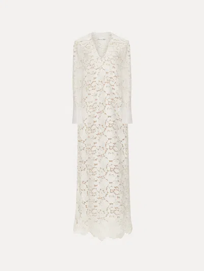 Oscar De La Renta English Rose Guipure Long Sleeve Gown