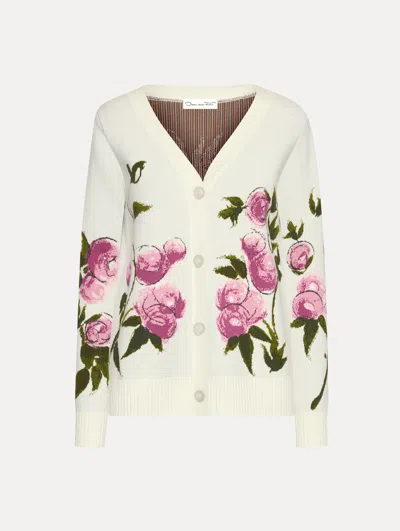 Oscar De La Renta Painted Roses Jacquard Cardigan