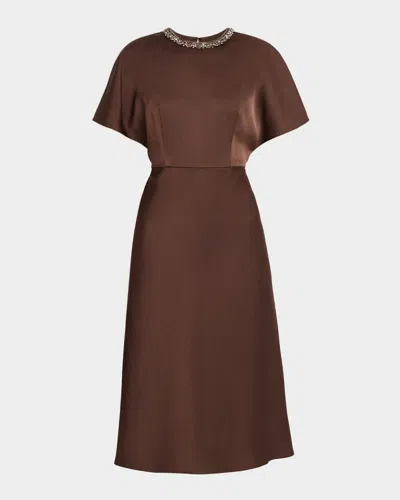 Aidan Mattox Crystal-embellished Crepe Back Satin Midi Dress In Brown