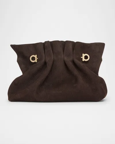 Ferragamo Piercing Suede Corduroy Shoulder Bag