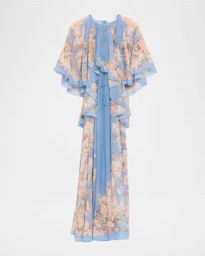 Zimmermann Cascadian Tiered Ruffled Floral-print Recycled-georgette Maxi Dress In Blue