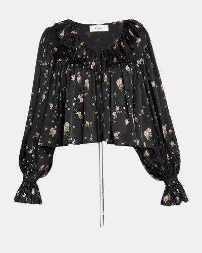 Chloé Floral Silk Ruffle Peasant Blouse