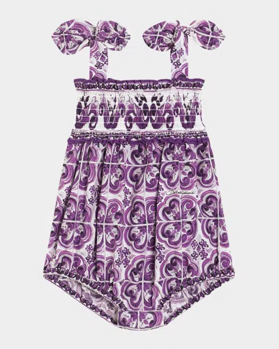Dolce & Gabbana Girl's Maiolica Printed Bubble Romper In Purple