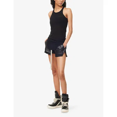 Rick Owens Womens Black Basic Ribbed Woven-blend Top In Black