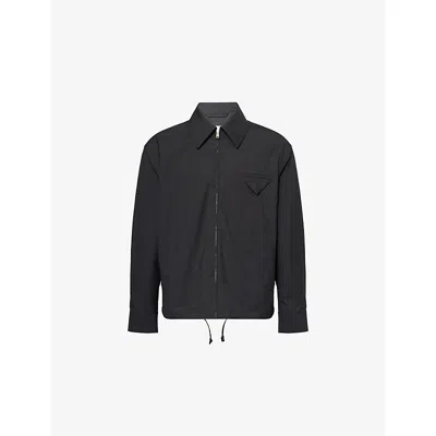 Bottega Veneta Mens Charcoal Melange Blouson Relaxed-fit Cotton Blend Jacket In Black