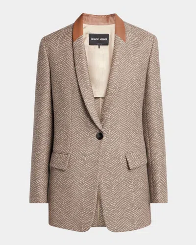 Giorgio Armani Chevron Wool Single-breasted Blazer With Leather Trim