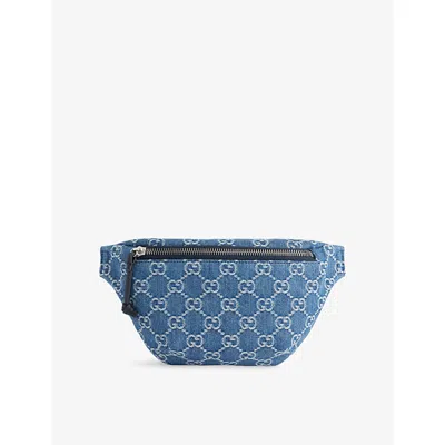 Gucci Denim Azure/blu/brb Kids' Monogram Denim Belt Bag In Blue