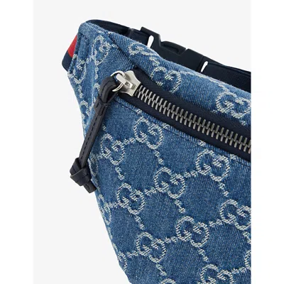 Gucci Denim Azure/blu/brb Kids' Monogram Denim Belt Bag In Blue