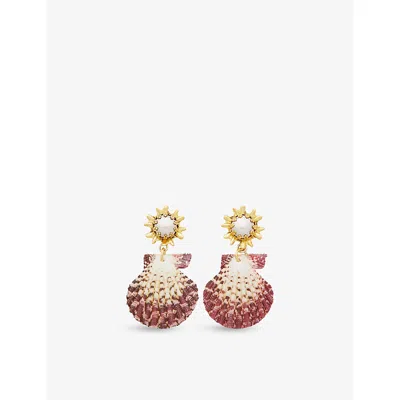 Brinker & Eliza Womens Shell/pearl Ariel Stainless-steel, Pearl And Shell Earring