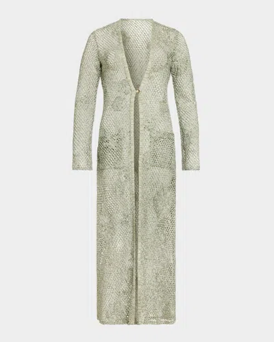 Ramy Brook Liana Metallic Knit Crochet Duster In Gray