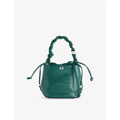 Ganni Womens Pineneedle Croco Bou Leather-blend Bucket Bag