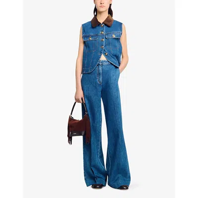 Sandro Womens Blue Jean Wide-leg High-rise Denim Jeans In Blue