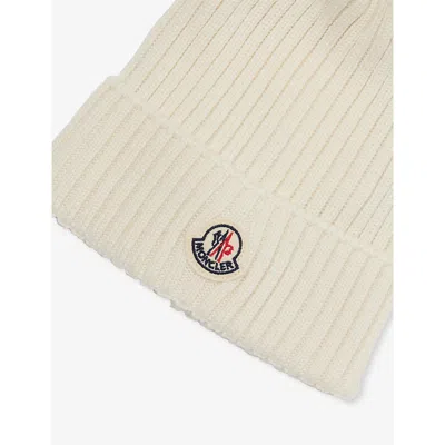 Moncler White Brand-badge Ribbed Wool Knit Hat