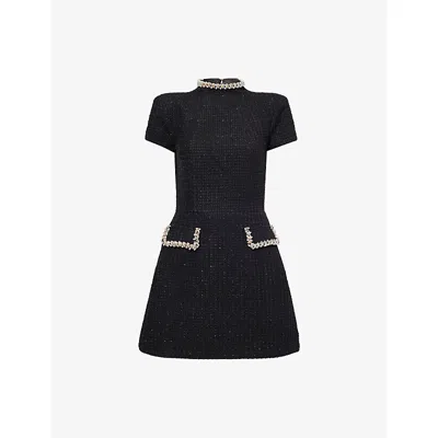 Nadine Merabi Womens Black Simone Round-neck Knitted Mini Dress