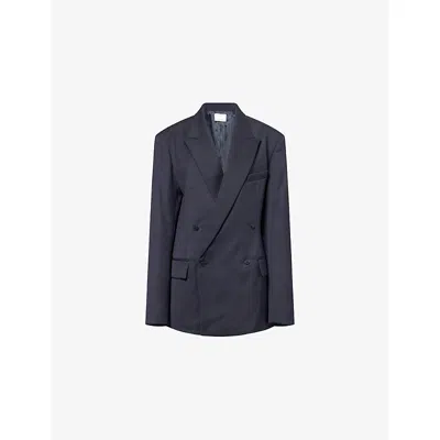 The Frankie Shop Womens Navy Newark Double-breasted Wool-blend Blazer