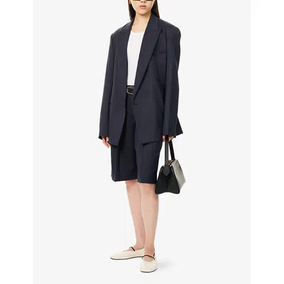 The Frankie Shop Womens Navy Newark Double-breasted Wool-blend Blazer