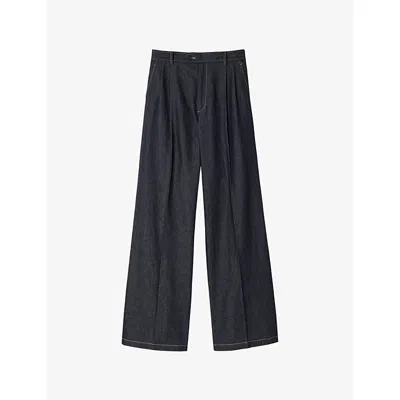 Sandro Womens Deep Blue Wide-leg High-rise Denim Suit Trousers