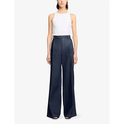Sandro Womens Deep Blue Wide-leg High-rise Denim Suit Trousers