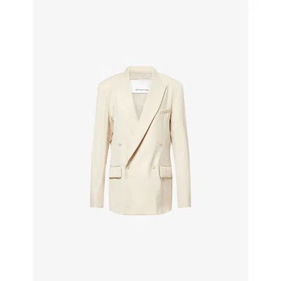 The Frankie Shop Womens Cement Newark Double-breasted Wool-blend Blazer In White
